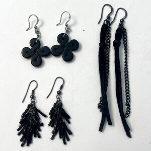 Lot of (3) pairs of black fashion earrings, hanging